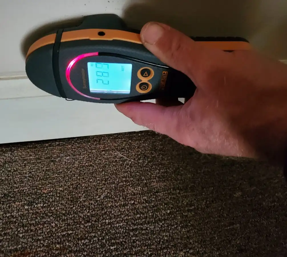 Moisture detection at baseboard during Burst Pipe Cleanup in Leisure World